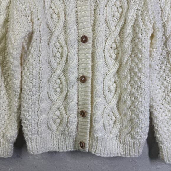 UNO & UNA Cardigan Medium Vintage Sweater Cable Knit Granny Irish Fisherman - Picture 6 of 12